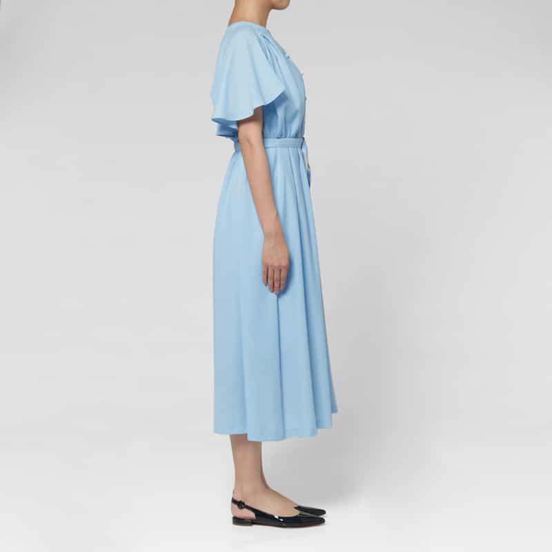 BARNEYS NEW YORK ドレープスリーブ ベルテッドドレス（インナードレス付き） BLUE