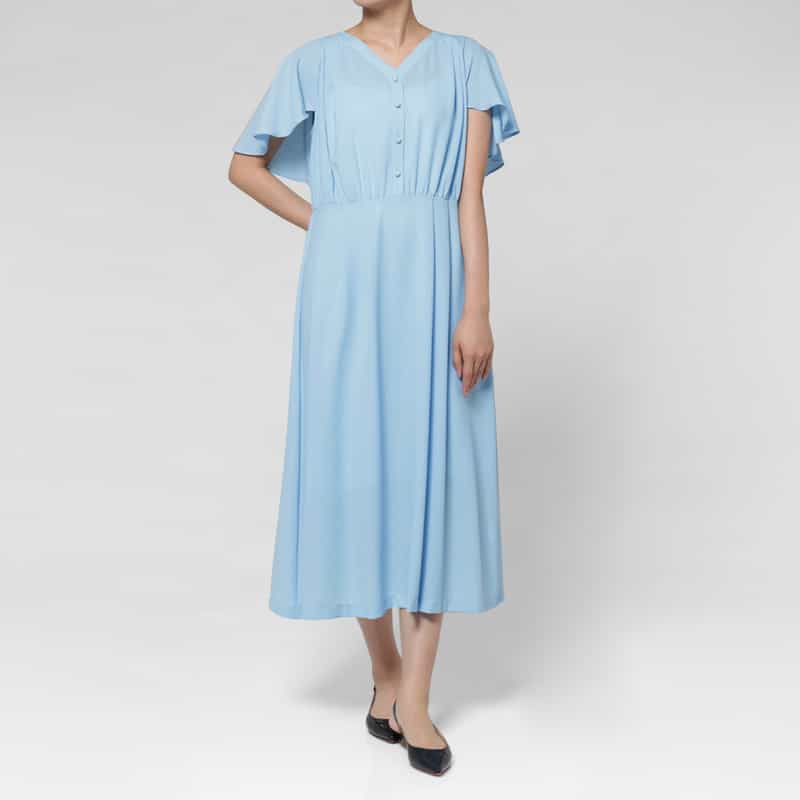 BARNEYS NEW YORK ドレープスリーブ ベルテッドドレス（インナードレス付き） BLUE
