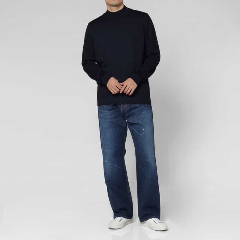 FILIPPO DE LAURENTIIS FILIPPO DE LAURENTIIS＜フィリップ デ ローレンティス＞ ウール素材モックネックニットプルオーバー NAVY