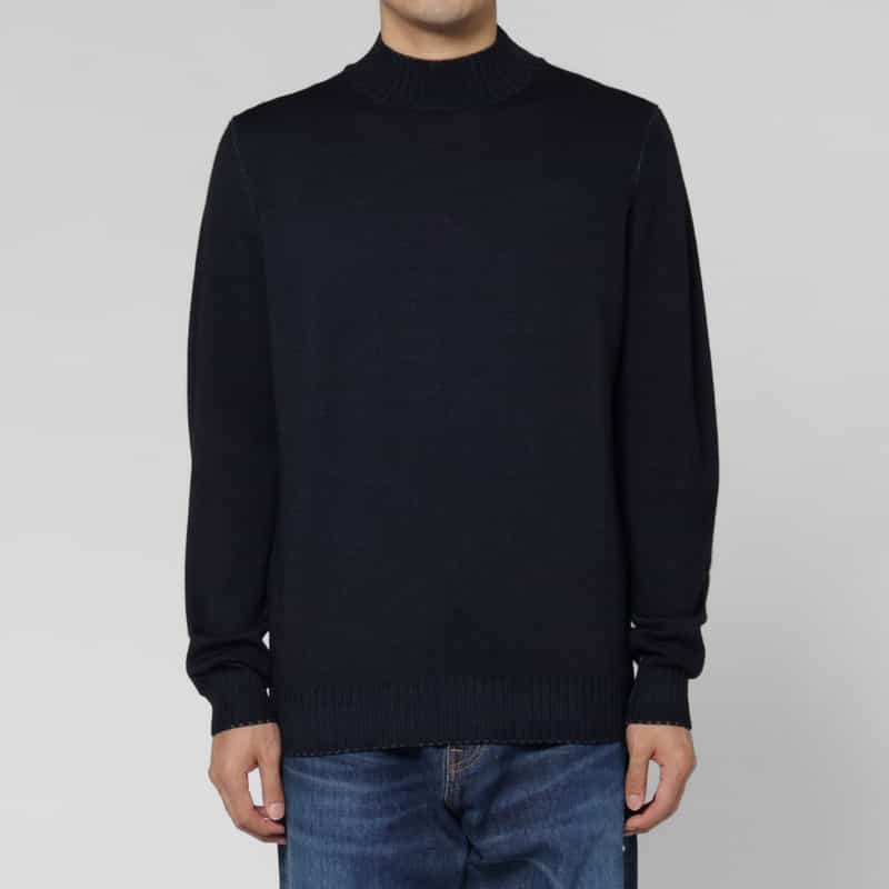 FILIPPO DE LAURENTIIS FILIPPO DE LAURENTIIS＜フィリップ デ ローレンティス＞ ウール素材モックネックニットプルオーバー NAVY