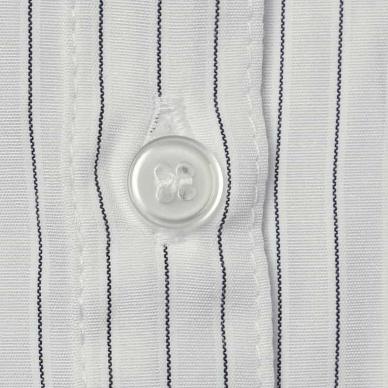 BARNEYS NEW YORK ウォッシャブル ストライプ柄ギャザースリーブ ハイネックブラウス WHITE