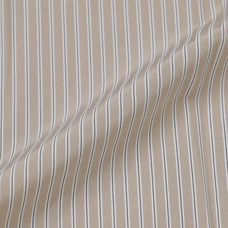 BARNEYS NEW YORK ウォッシャブル ストライプ柄ギャザースリーブ ハイネックブラウス BEIGE