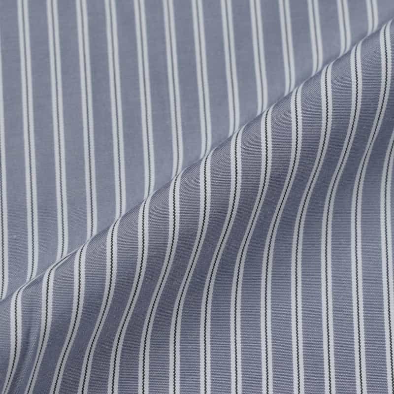 BARNEYS NEW YORK ウォッシャブル ストライプ柄ギャザースリーブ ハイネックブラウス BLUE