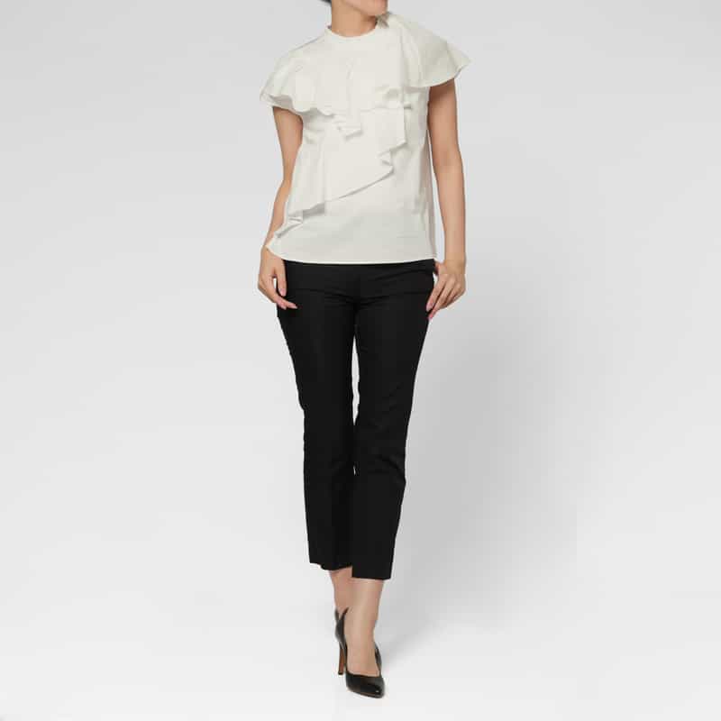 BARNEYS NEW YORK ラッフルデザイン ハイネックブラウス WHITE