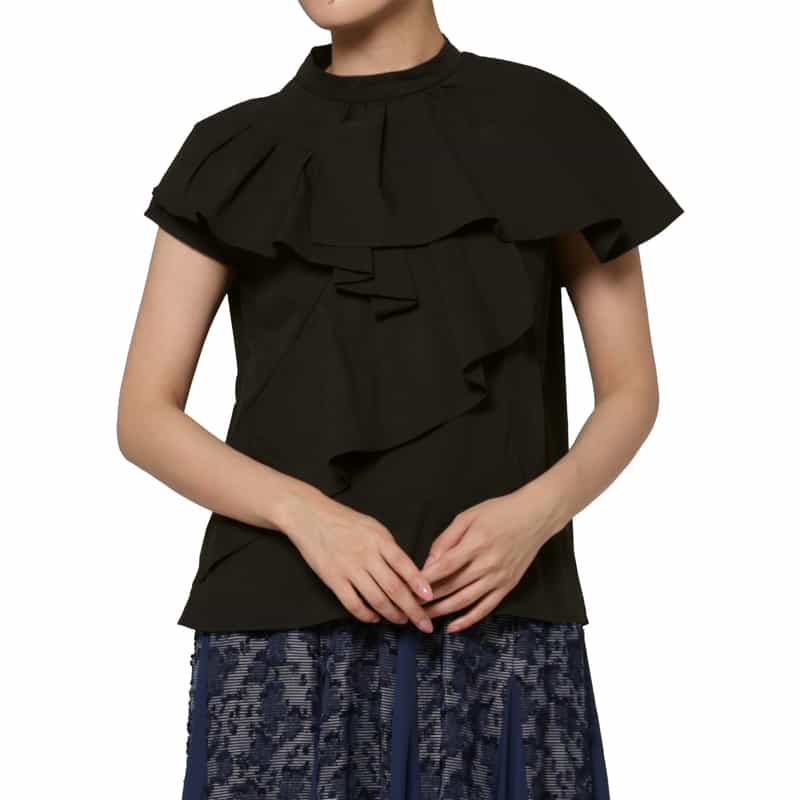 BARNEYS NEW YORK ラッフルデザイン ハイネックブラウス BLACK