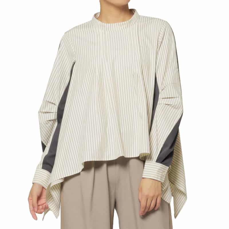 BARNEYS NEW YORK ウォッシャブル コンビネーション ランダムタックブラウス GRAY