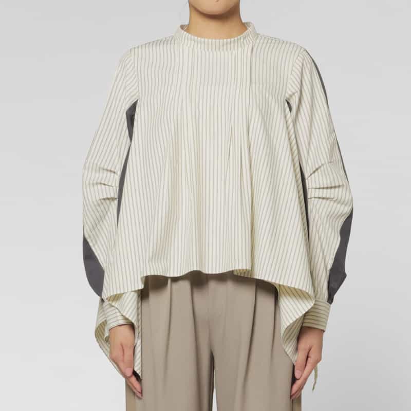 BARNEYS NEW YORK ウォッシャブル コンビネーション ランダムタックブラウス GRAY