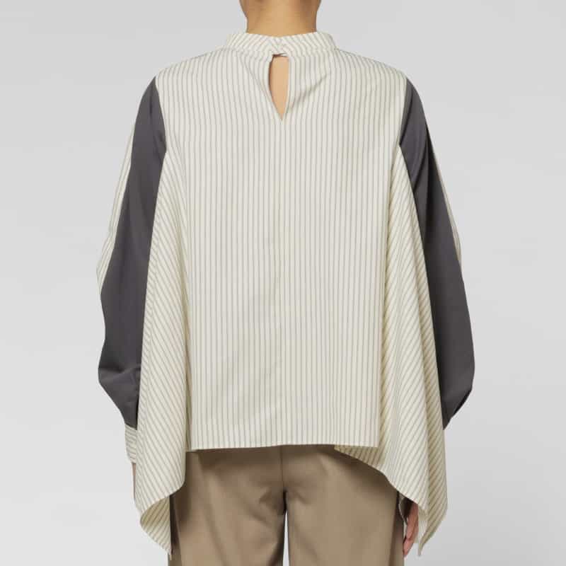 BARNEYS NEW YORK ウォッシャブル コンビネーション ランダムタックブラウス GRAY