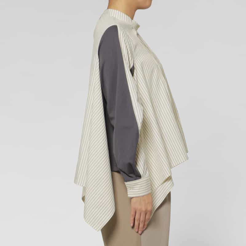 BARNEYS NEW YORK ウォッシャブル コンビネーション ランダムタックブラウス GRAY