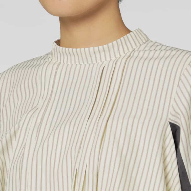BARNEYS NEW YORK ウォッシャブル コンビネーション ランダムタックブラウス GRAY