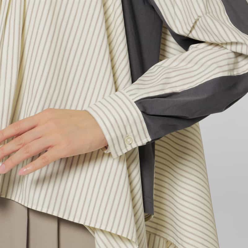 BARNEYS NEW YORK ウォッシャブル コンビネーション ランダムタックブラウス GRAY