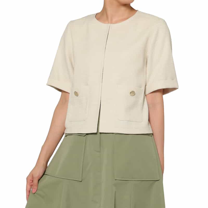 BARNEYS NEW YORK ウォッシャブル ツイード素材半袖ジャケット IVORY