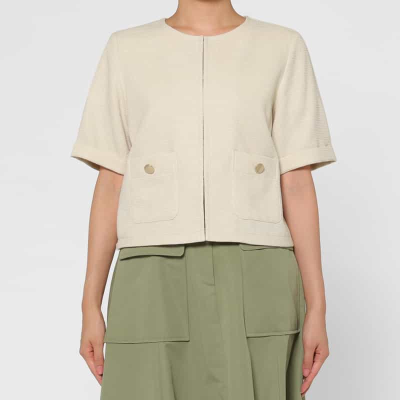 BARNEYS NEW YORK ウォッシャブル ツイード素材半袖ジャケット IVORY