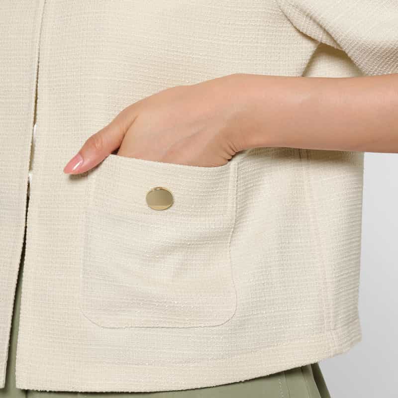 BARNEYS NEW YORK ウォッシャブル ツイード素材半袖ジャケット IVORY