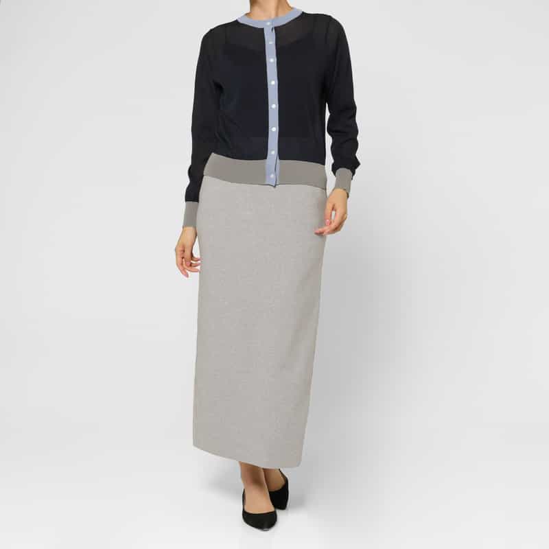 BARNEYS NEW YORK マルチカラーヘム クリーネックニットカーディガン NAVY
