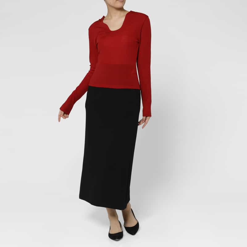 KANAKO SAKAI KANAKO SAKAI ＜カナコ サカイ＞ デザインネック ロングスリーブリブニットプルオーバー RED