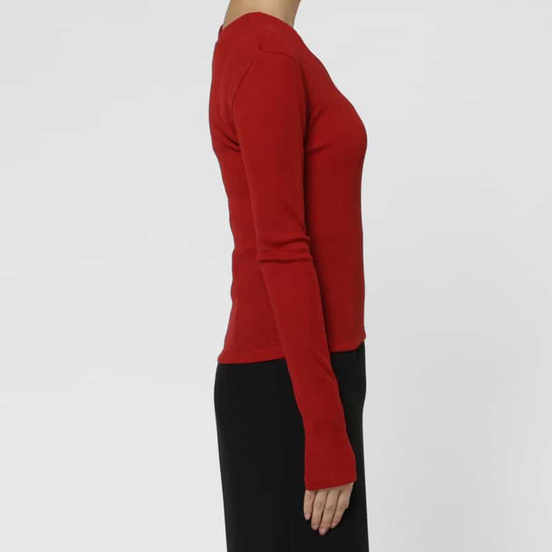 KANAKO SAKAI KANAKO SAKAI ＜カナコ サカイ＞ デザインネック ロングスリーブリブニットプルオーバー RED