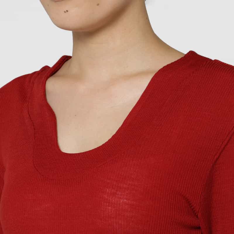 KANAKO SAKAI KANAKO SAKAI ＜カナコ サカイ＞ デザインネック ロングスリーブリブニットプルオーバー RED