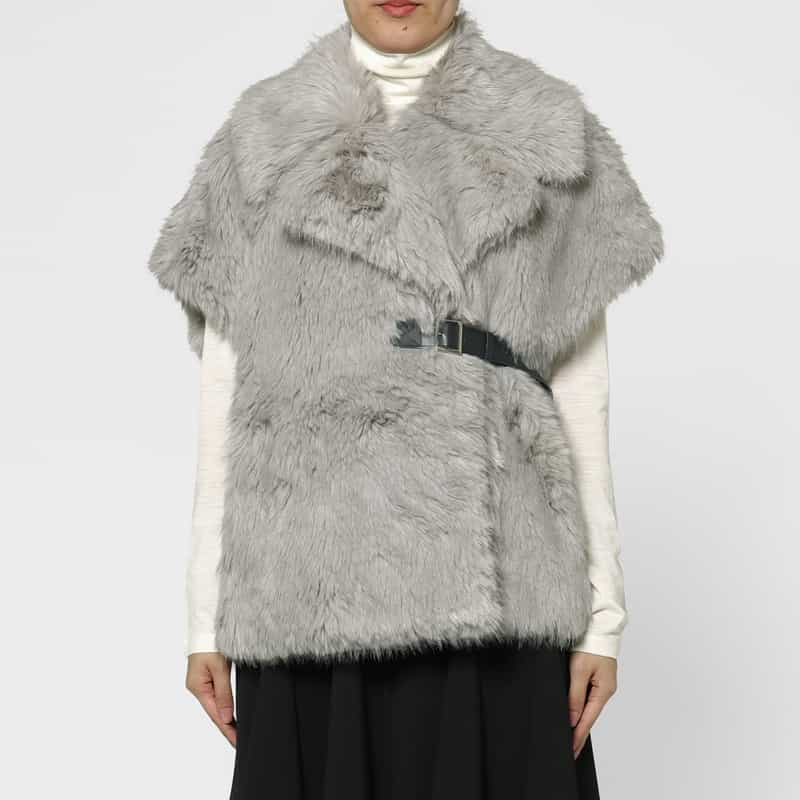 BARNEYS NEW YORK ベルテッド フェイクファージレ ICE GRAY