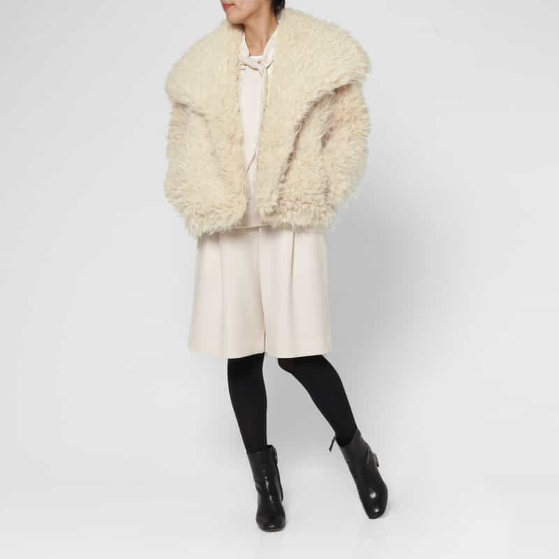 BARNEYS NEW YORK フェイクファー ショートジャケット BEIGE