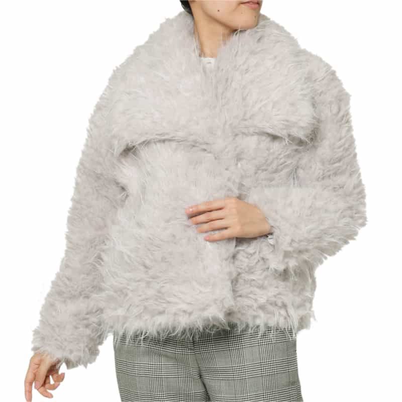 BARNEYS NEW YORK フェイクファー ショートジャケット GRAY