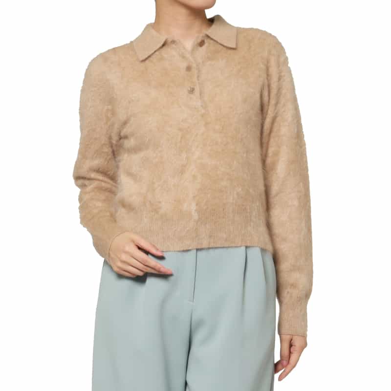 PIPPIOLINO PIPPIOLINO ＜ピッピオリーノ＞ バーニーズ　ニューヨーク限定カシミヤミンク ポロニットプルオーバー CAMEL