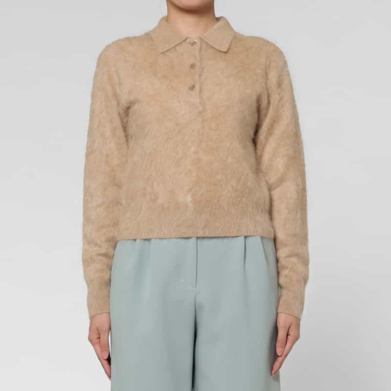 PIPPIOLINO PIPPIOLINO ＜ピッピオリーノ＞ バーニーズ　ニューヨーク限定カシミヤミンク ポロニットプルオーバー CAMEL
