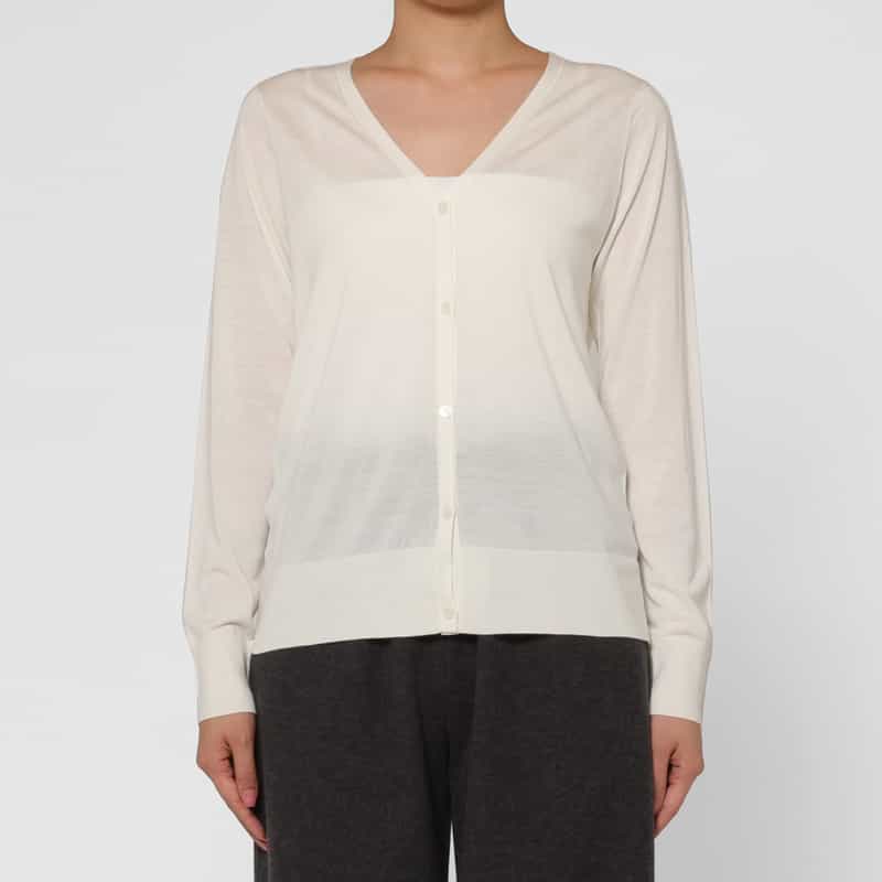 BARNEYS NEW YORK Vネック ウールニットカーディガン（ロロ・ピアーナ社製ウール使用） WHITE