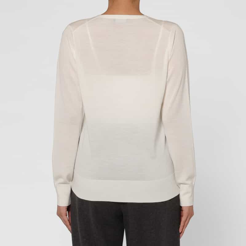 BARNEYS NEW YORK Vネック ウールニットカーディガン（ロロ・ピアーナ社製ウール使用） WHITE