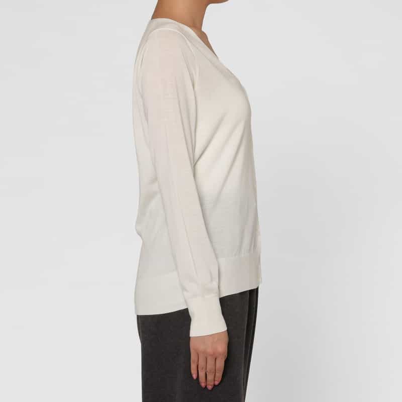 BARNEYS NEW YORK Vネック ウールニットカーディガン（ロロ・ピアーナ社製ウール使用） WHITE