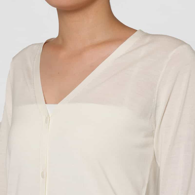 BARNEYS NEW YORK Vネック ウールニットカーディガン（ロロ・ピアーナ社製ウール使用） WHITE
