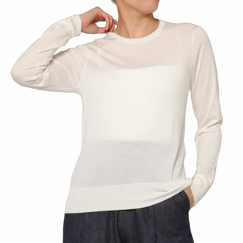 BARNEYS NEW YORK クルーネック ウールニットプルオーバー（ロロ・ピアーナ社製ウール使用） WHITE