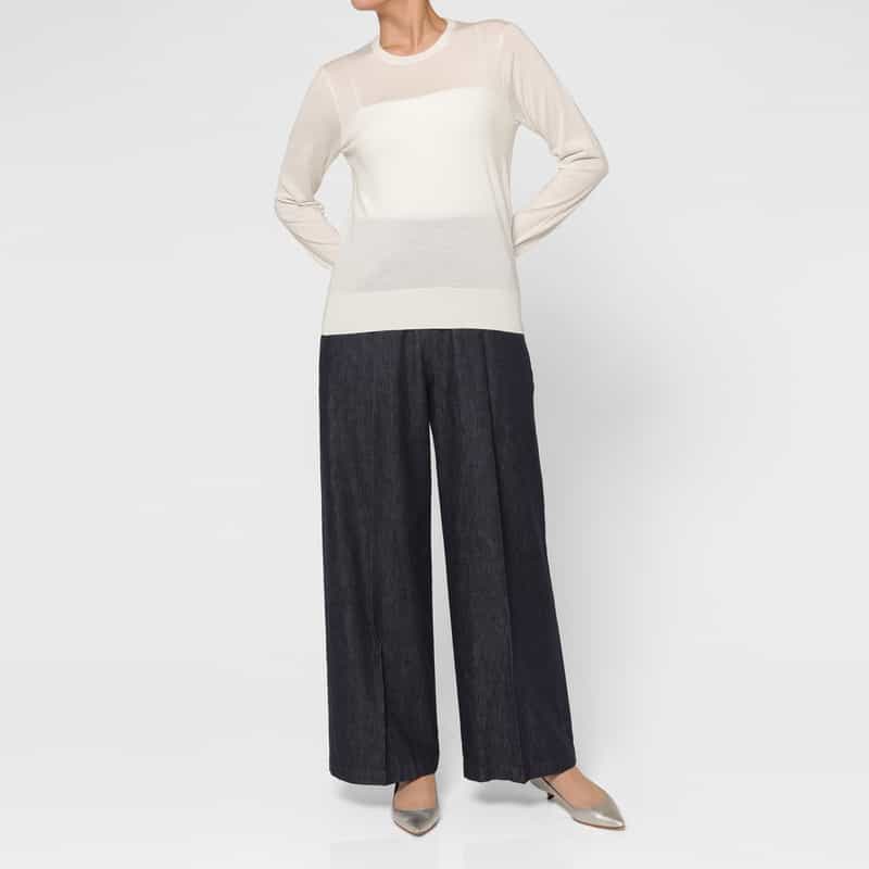BARNEYS NEW YORK クルーネック ウールニットプルオーバー（ロロ・ピアーナ社製ウール使用） WHITE