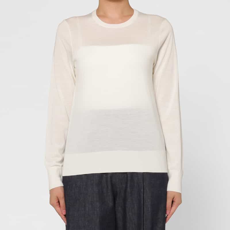 BARNEYS NEW YORK クルーネック ウールニットプルオーバー（ロロ・ピアーナ社製ウール使用） WHITE