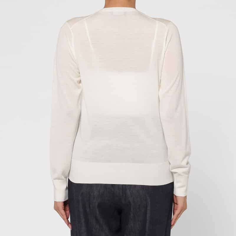 BARNEYS NEW YORK クルーネック ウールニットプルオーバー（ロロ・ピアーナ社製ウール使用） WHITE