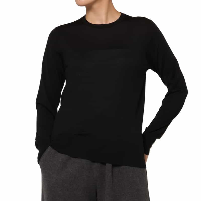 BARNEYS NEW YORK クルーネック ウールニットプルオーバー（ロロ・ピアーナ社製ウール使用） BLACK
