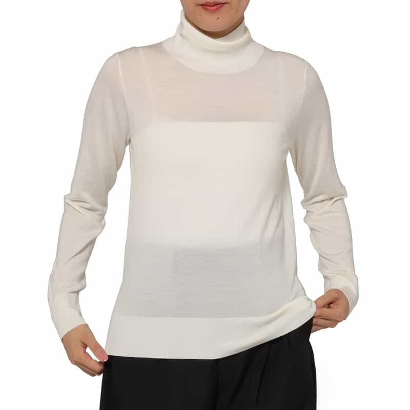 BARNEYS NEW YORK ハイネック ウールニットプルオーバー（ロロ・ピアーナ社製ウール使用） WHITE