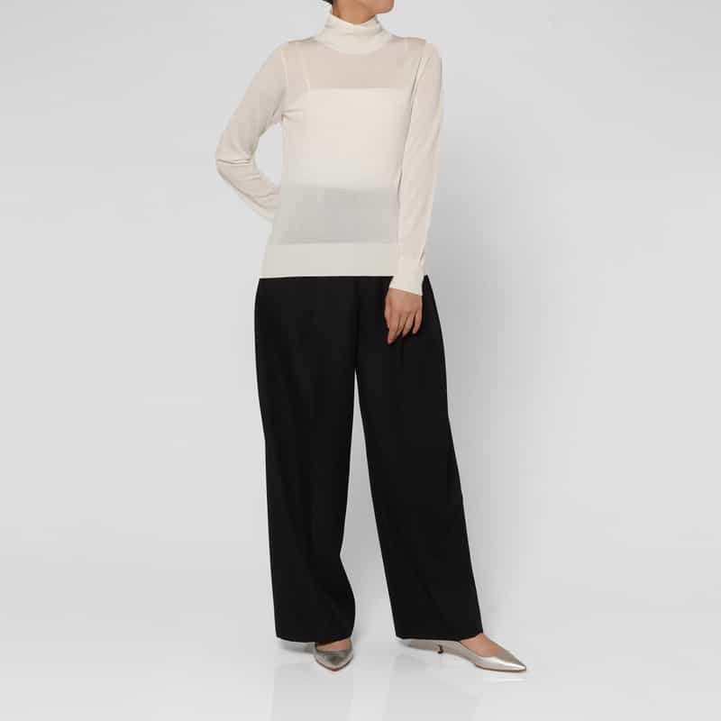 BARNEYS NEW YORK ハイネック ウールニットプルオーバー（ロロ・ピアーナ社製ウール使用） WHITE