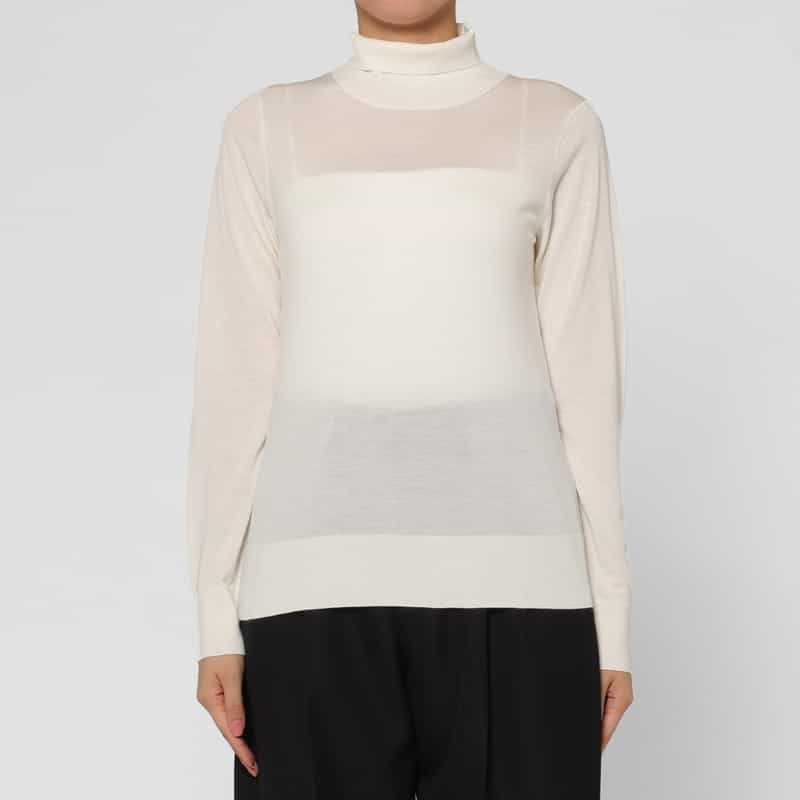 BARNEYS NEW YORK ハイネック ウールニットプルオーバー（ロロ・ピアーナ社製ウール使用） WHITE