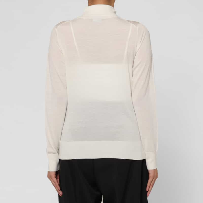BARNEYS NEW YORK ハイネック ウールニットプルオーバー（ロロ・ピアーナ社製ウール使用） WHITE