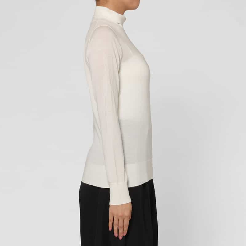 BARNEYS NEW YORK ハイネック ウールニットプルオーバー（ロロ・ピアーナ社製ウール使用） WHITE