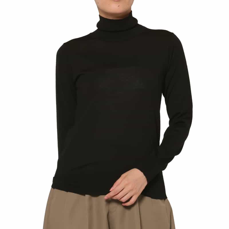 BARNEYS NEW YORK ハイネック ウールニットプルオーバー（ロロ・ピアーナ社製ウール使用） BLACK