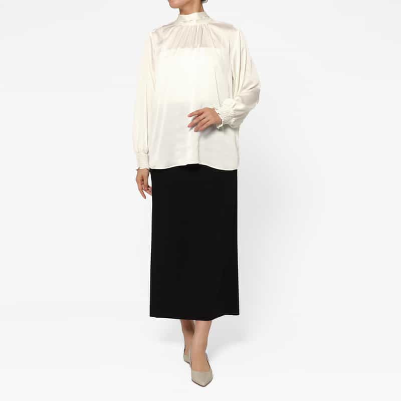 BARNEYS NEW YORK ウォッシャブル 前後2WAYボウタイブラウス WHITE