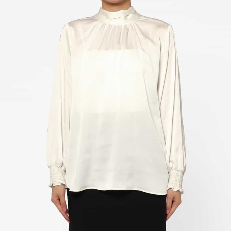 BARNEYS NEW YORK ウォッシャブル 前後2WAYボウタイブラウス WHITE
