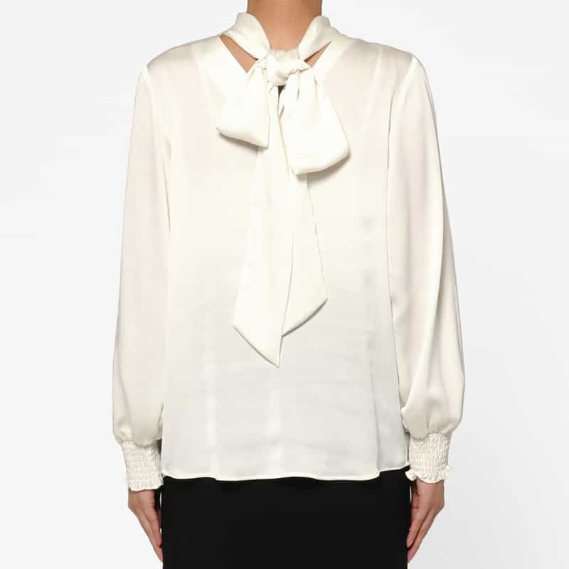BARNEYS NEW YORK ウォッシャブル 前後2WAYボウタイブラウス WHITE
