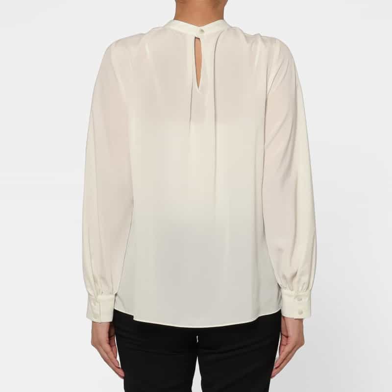 BARNEYS NEW YORK ウォッシャブル ネックフリルデザイン ジョーゼットブラウス WHITE