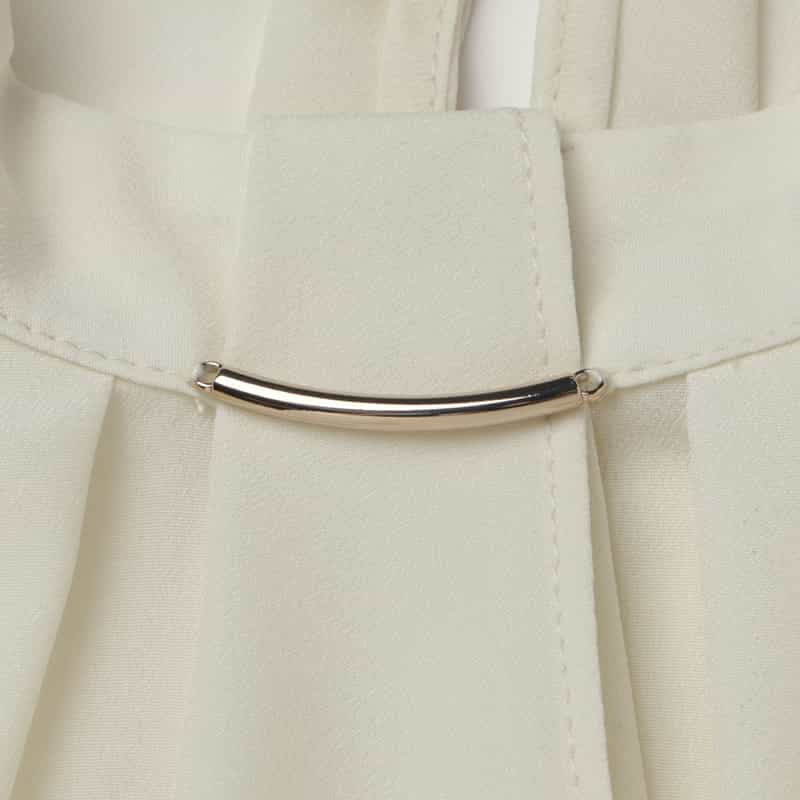 BARNEYS NEW YORK ウォッシャブル ネックフリルデザイン ジョーゼットブラウス WHITE