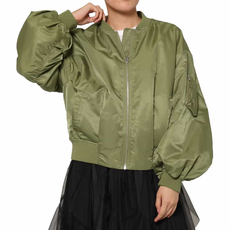 BARNEYS NEW YORK ウォッシャブル バイカラー ジップアップMA-1ブルゾン KHAKI