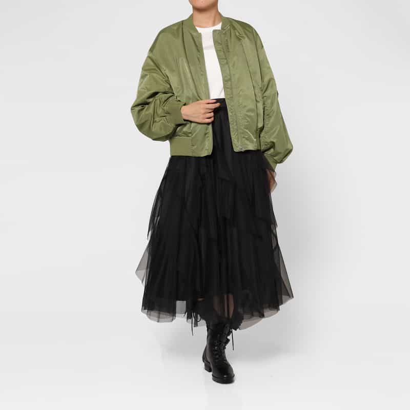 BARNEYS NEW YORK ウォッシャブル バイカラー ジップアップMA-1ブルゾン KHAKI