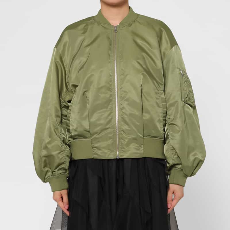 BARNEYS NEW YORK ウォッシャブル バイカラー ジップアップMA-1ブルゾン KHAKI
